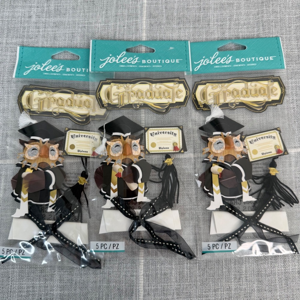 LOT of 3 EK SUCCESS Jolees Boutique 3D Scrapbooking Stickers Graduation Owl